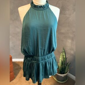 Nine West Teal Ruffled Halter Blouse